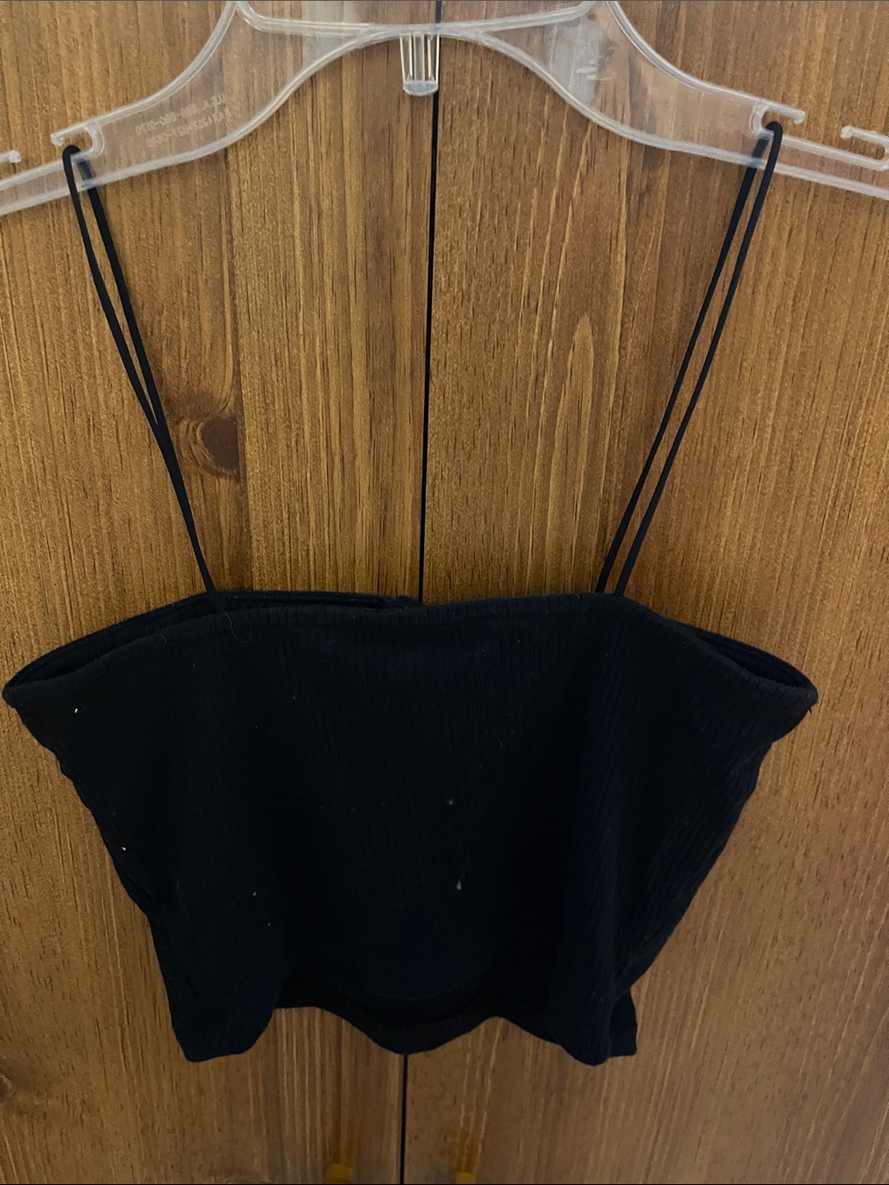 Black Ribbed Spaghetti-Strap Crop Top - Picture 5 of 9